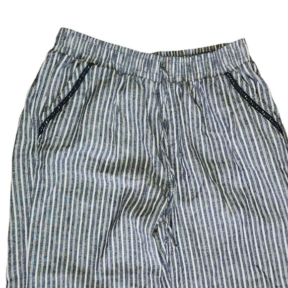Briggs Pants Womens Size L Large Blue Striped Linen Blend Pull On Pants Pockets - Picture 2 of 5